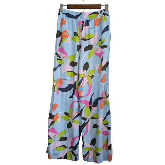A New Day Wide Leg Linen Pants Small Blue Floral Tropical Beach Resort Cruise - Picture 4 of 7